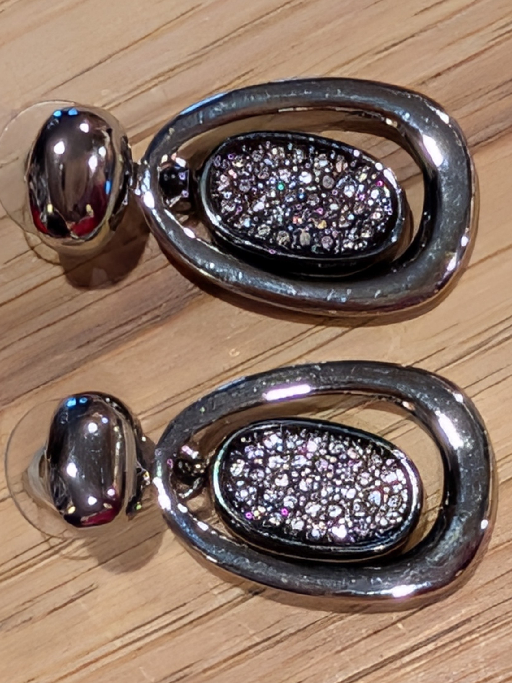 SilverTone Crystal Drop Earrings  Sparkling Silver Reversible